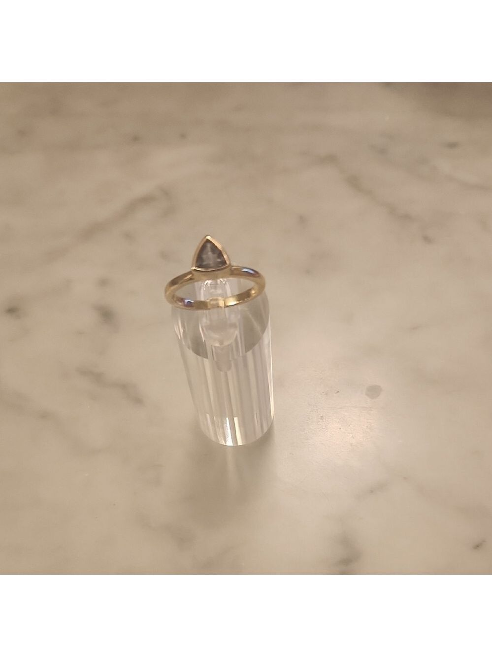 Elegant Gold Plated Trillon Cut Amythest Sz 10 Ring